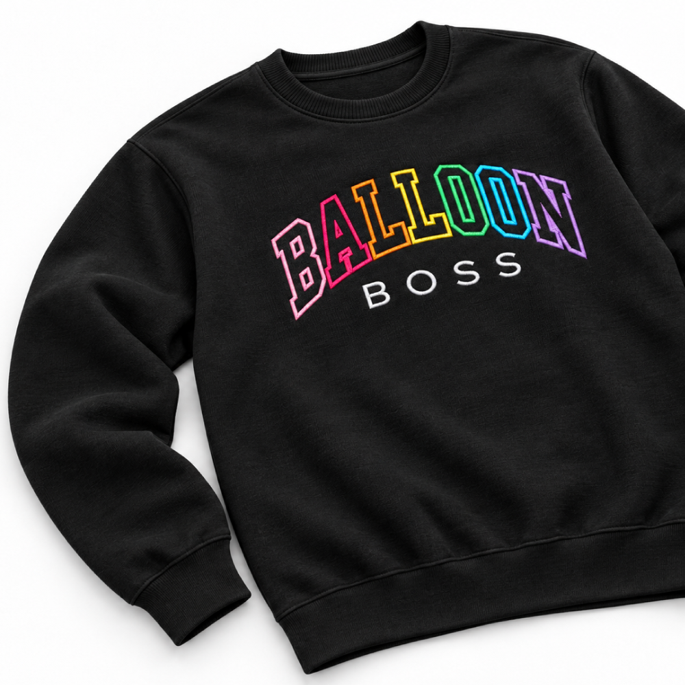 Balloon Boss College Font Rainbow Embroidered Crewneck