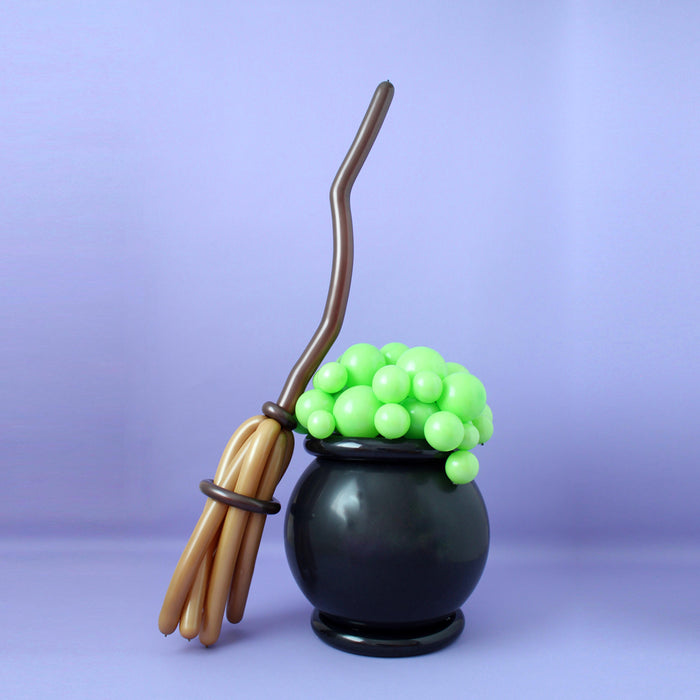DIY Balloon Witch's Broom and Cauldron, made out of balloons!