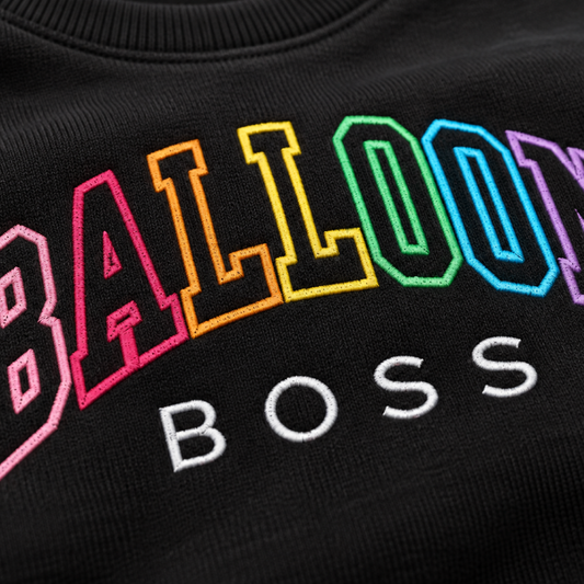 Balloon Boss College Font Rainbow Embroidered Crewneck