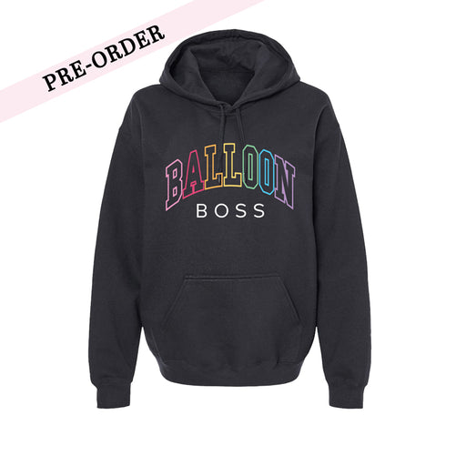 Balloon Boss Embroidered Rainbow Black Hoodie