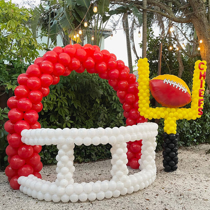 balloon arch shaped like a football helmet Kit 122Pcs its easy to inflate with helium or air and stays looking great throughout your event Red Balloon Arch Football -