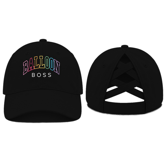 Balloon Boss College Font Rainbow Ponytail Cap