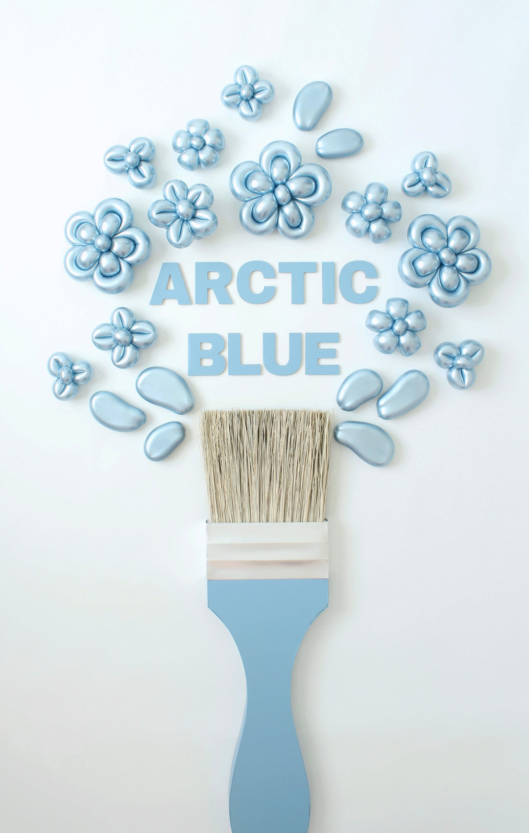 Arctic Blue balloon flowers and paintbrush display created for a Betallic and Sempertex balloon color release campaign.