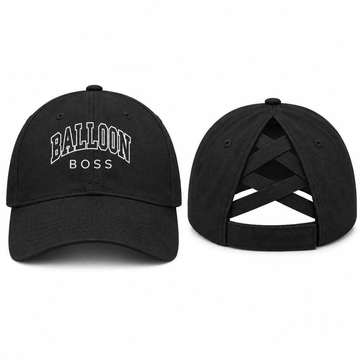 Balloon Boss College Font Outline Ponytail Cap