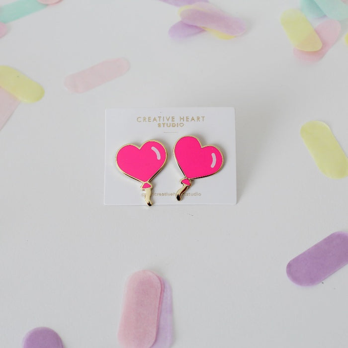 Hot Pink Heart Balloon Earrings