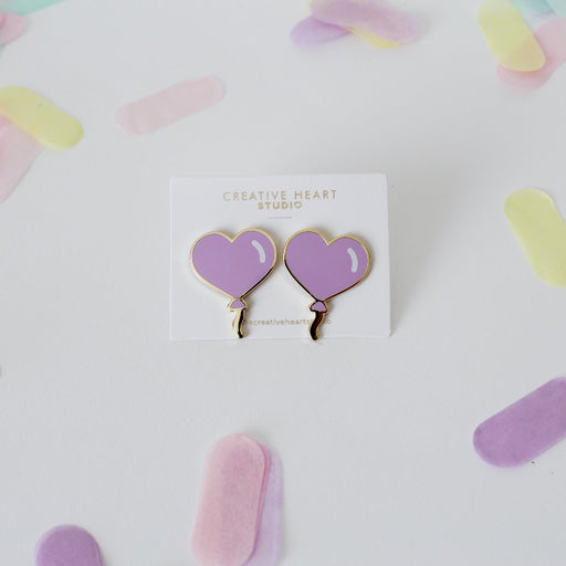 Lavender heart balloon earrings