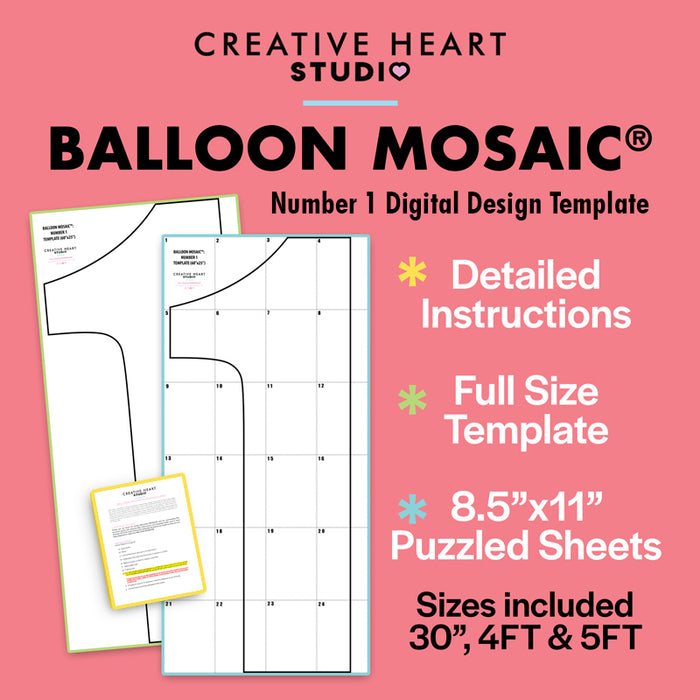 Balloon Mosaic Number 1 Digital Design Template