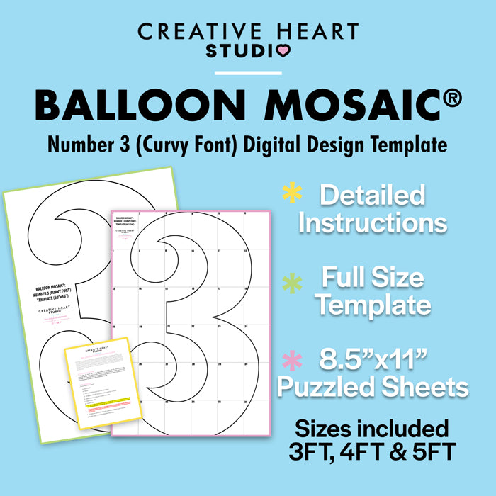 Balloon_Mosaic_Number 3 Curvy Font