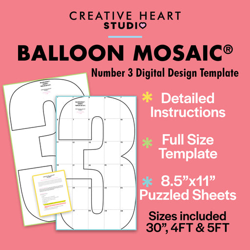Balloon Mosaic Number 3 Digital Design Template