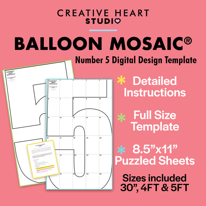 Balloon Mosaic Number 5 Digital Design Template