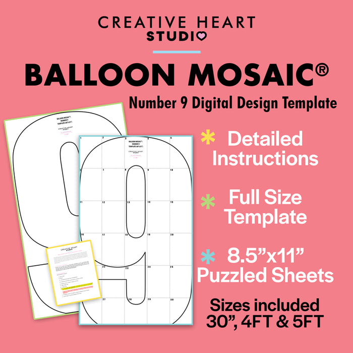 Balloon Mosaic Number 9 Digital Design Template
