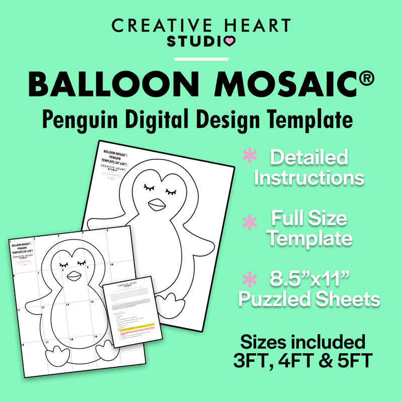 Penguin BALLOON MOSAIC digital design template — The Creative Heart Studio