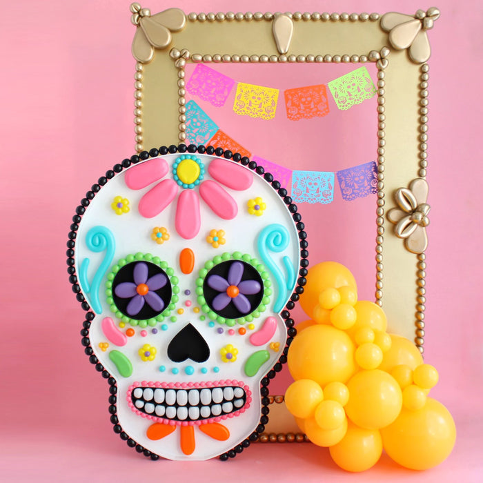Colorful Sugar Skull Balloon Mosaic. Dia de los Muertos Balloon decoration.