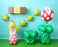 Super Mario Party Decoration Ideas. Star Foil Balloons with eyes. Piranha Plant and princess peach. Luck Box and Bricks decoration made out of foamboard.