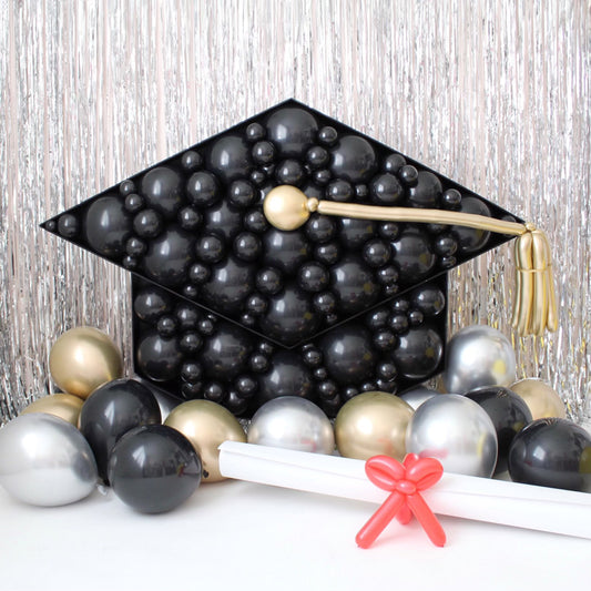 grad cap balloon mosaic with balloon diploma